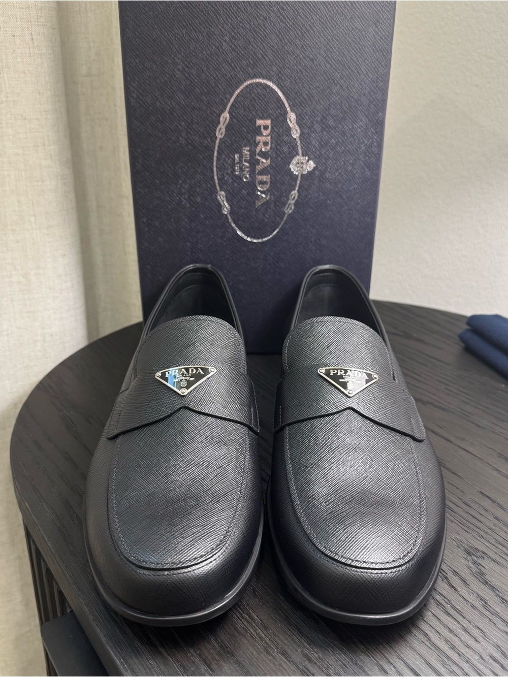 Prada Saffiano Triangle Logo Leather Dress Shoe Loafers 13 - Picture 2 of 9